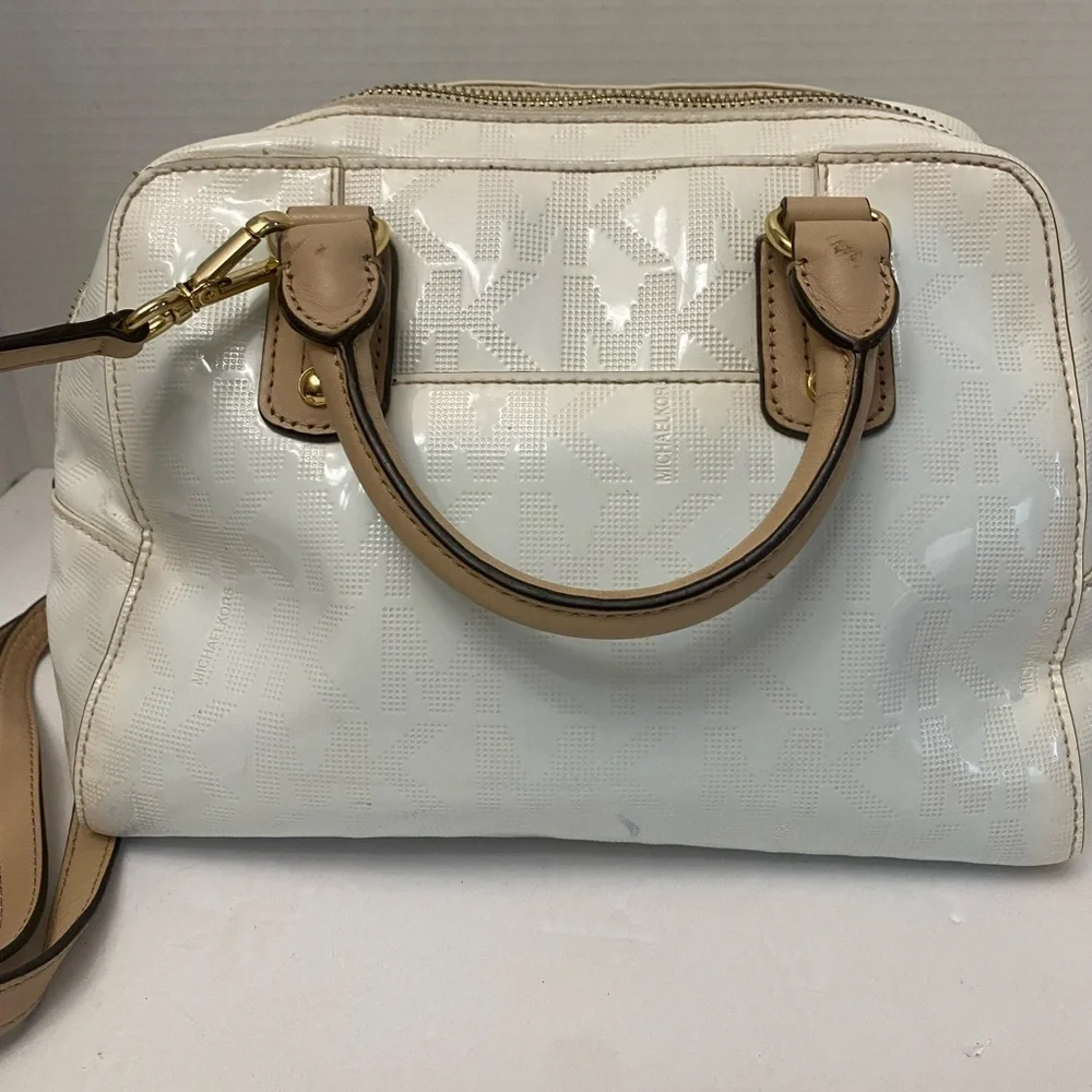 Michael Kors White and Tan Satchel